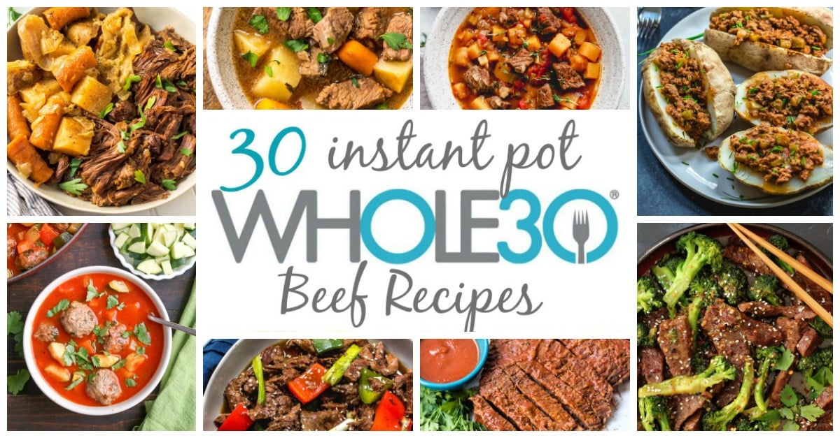 These are 30 of the easiest, most delicious Whole30 instant pot beef recipes to help simplify your healthy eating or make it easier to get a weeknight meal together. These recipes are also all paleo, and many are low carb as well. The recipes range from instant pot beef stews and soups, comfort foods, to internationally-inspired beef instant pot recipes. They're all time saving recipes that are great for meal prepping! #whole30beefrecipes #whole30instantpot #paleoinstantpot #paleobeefrecipes #whole30budgetrecipes