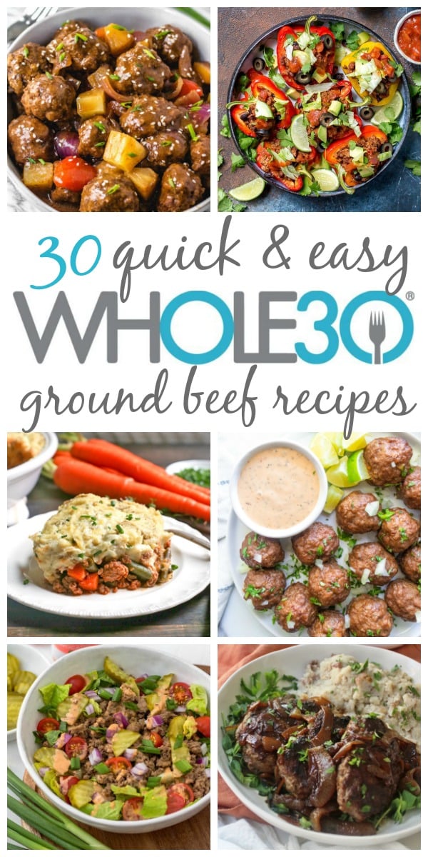 These Paleo and Whole30 ground beef recipes are quick, easy, and make great meal prep recipes. They're also ideal for busy weeknight meals or making budget friendly Whole30 recipes. These ground beef recipes include instant pot, slow cooker, and skillet categories so no matter what you have for time, there's something here that you'll love! #whole30groundbeef #groundbeefrecipes #paleogroundbeef #whole30beefrecipes #paleobeefrecipes