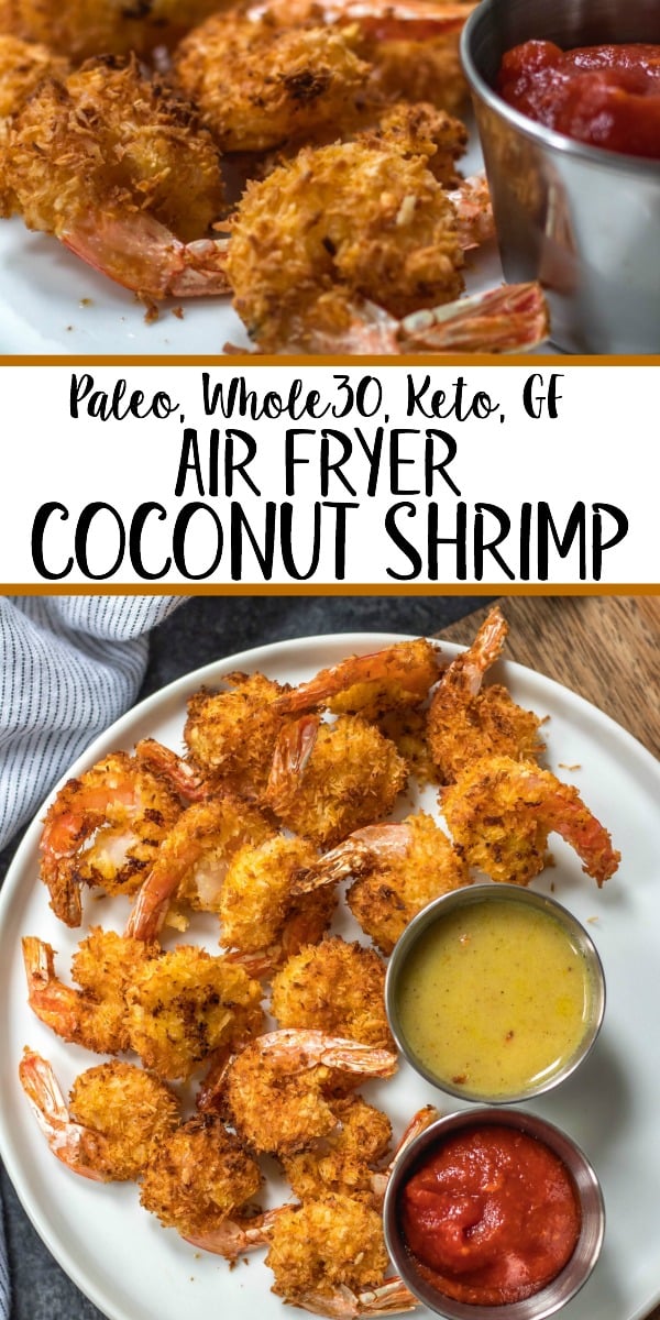 These paleo and Whole30 air fryer coconut shrimp are a healthy, gluten-free and keto alternative compared to deep frying a similar coconut shrimp recipe. With just a few simple ingredients and in less than 15 minutes you’ll have yourself a family friendly and healthy recipe everyone will love, but no one says you have to share! #whole30airfryer #whole30coconutshrimp #paleoairfryer #ketoairfryer #ketococonutshrimp #paleoairfryerrecipes