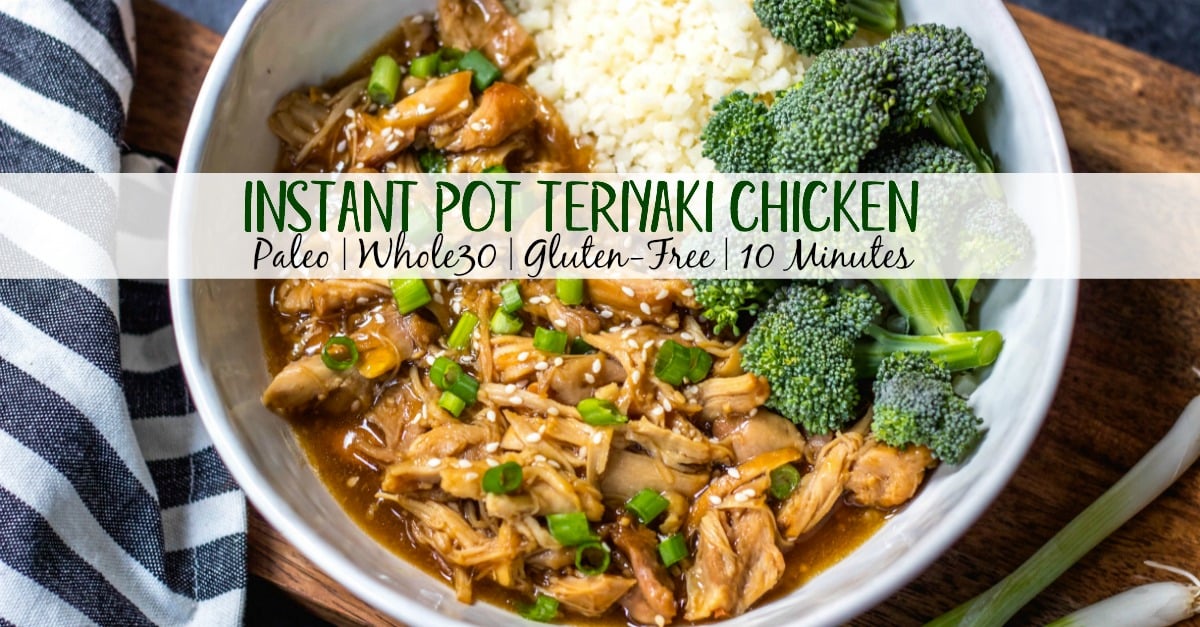 This Whole30 instant pot teriyaki chicken is pressure cooked in a flavorful sauce with only a few simple ingredients for a quick weeknight meal! It’s paleo, gluten free, and can be on the table in under 30 minutes. With only a 10 minute cook time, this is the perfect set and forget it meal to make for you and your family or can also be meal prepped for the week! #whole30instantpotrecipes #whole30teriyakichicken #paleoinstantpotrecipes #paleoteriyakichicken
