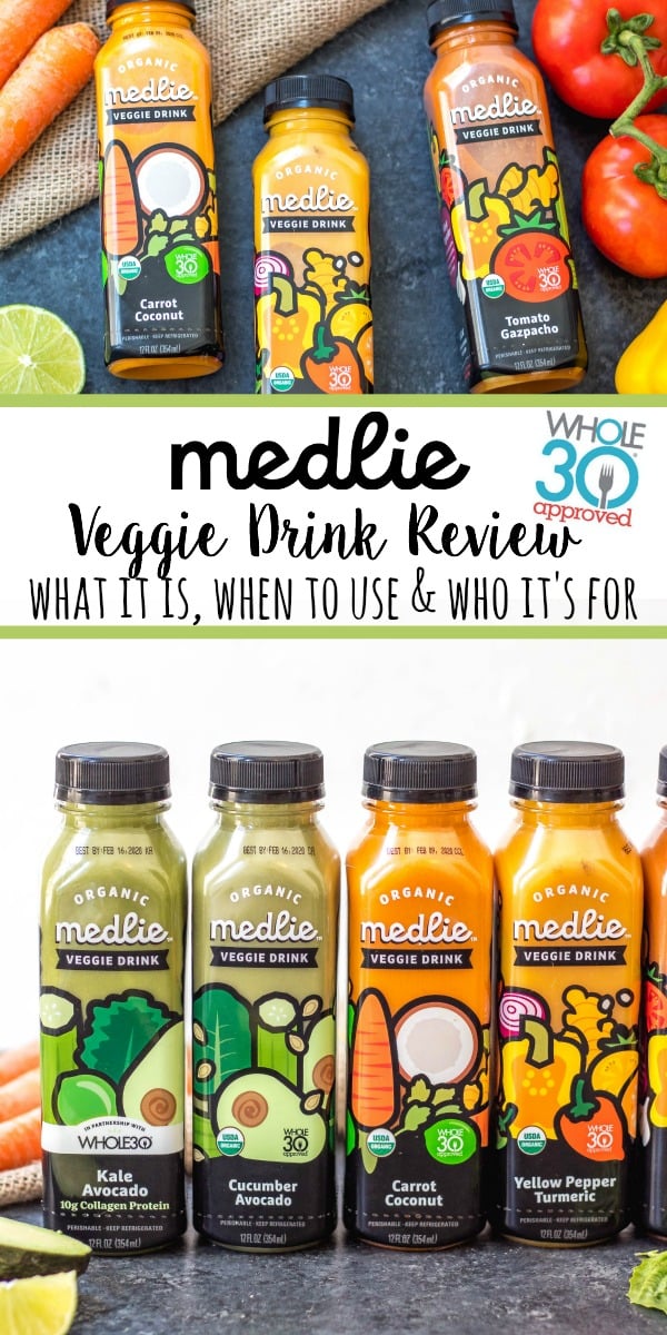 Medlie Veggie Drinks are drinkable, portable and convenient way to get in vegetables without any prep work, or any unnecessary junky ingredients. Medlie Veggie Drinks are Whole30 Approved, Paleo, Certified Organic, low carb, and made without added sugar, preservatives or stabilizers. Medlie has taken the freshest veggies, combined them into awesome flavors and bottled them up to make it easy for anyone and everyone to never skip their vegetables #whole30drinks #medlieveggies #whole30approved #paleodrinks #ketodrinks