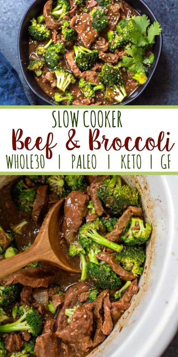 This easy Whole30 slow cooker recipe makes cooking beef and broccoli at home so simple. It comes together in the crock pot incredibly fast, and is a great meal prep recipe or weeknight meal because you just dump the ingredients, and come back later to a healthy, Paleo, keto and Whole30 broccoli beef waiting for you in the slow cooker! #whole30slowcooker #slowcookerbeefandbroccoli #ketoslowcooker #paleoslowcooker #beefandbroccoli