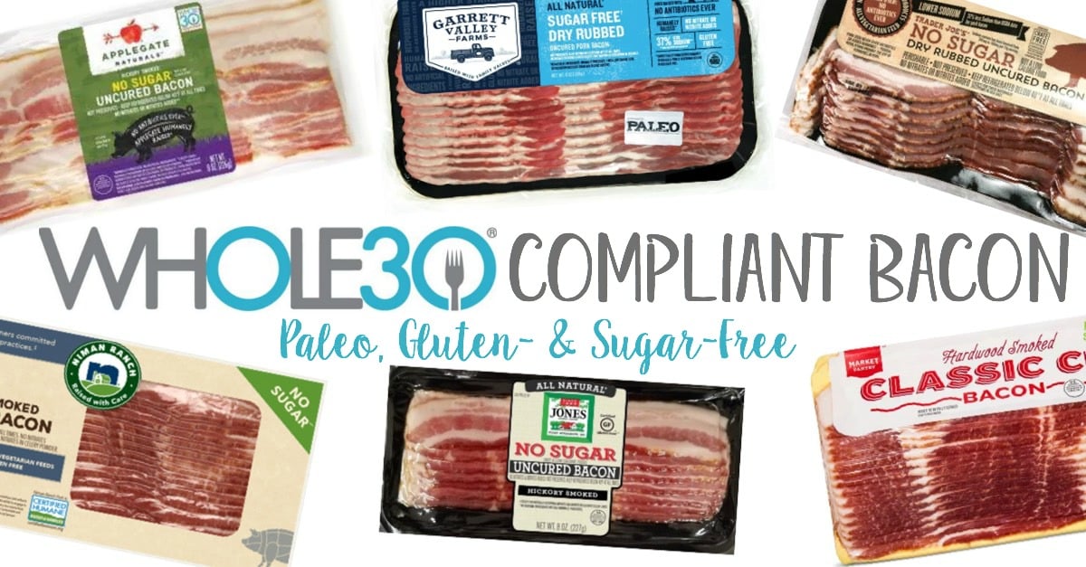 This in-depth, most up-to-date, and complete list of Whole30 bacon brands and options will help you find where to buy it, and easily locate a Whole30 Approved bacon brand that not only tastes great, but is made without sugar and other additives that are off limits during your Whole30. Many of these Whole30 and Paleo compliant bacon options are now available in our local stores, such as Walmart, Target, Sprouts and Whole Foods #whole30bacon #whole30approvedbacon #paleobacon #sugarfreebacon