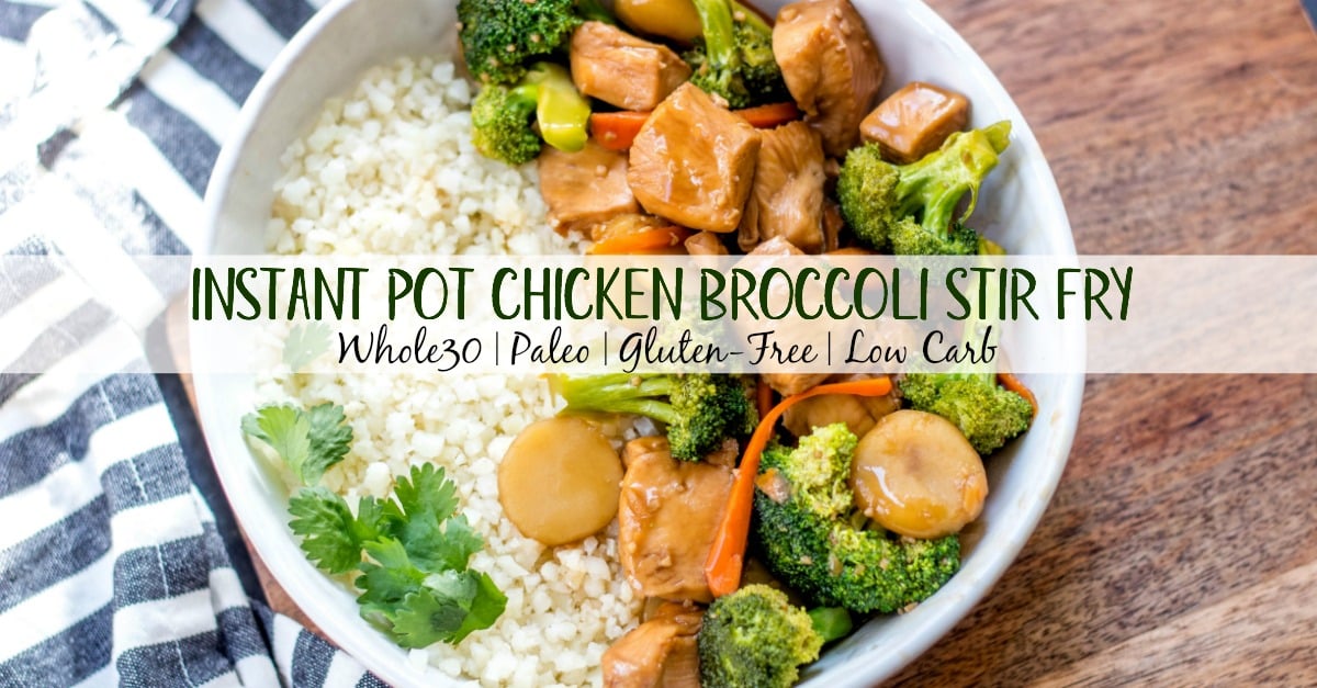 This Paleo and Whole30 instant pot broccoli chicken stir fry is a great weeknight dinner made in one pot and in under 30 minutes. It’s not only a Whole30 instant pot recipe, but it's low carb and gluten-free, so you can enjoy a guilt free Chinese inspired meal or make a healthy meal prep recipe that will ensure delicious leftovers all week. #whole30instantpot #whole30stirfry #paleoinstantpot #whole30chickenrecipes #ketoinstantpot