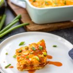 This buffalo chicken egg bake is an easy Whole30, Paleo and Keto breakfast that is quick to prepare, great as leftovers and even freezes well. It only requires a few simple ingredients which makes it a great meal prep recipe. This Whole30 breakfast casserole is also dairy-free, gluten-free and easy to sneak veggies into. #whole30eggbake #whole30breakfast #ketoeggbake #paleoeggbake #buffalochicken