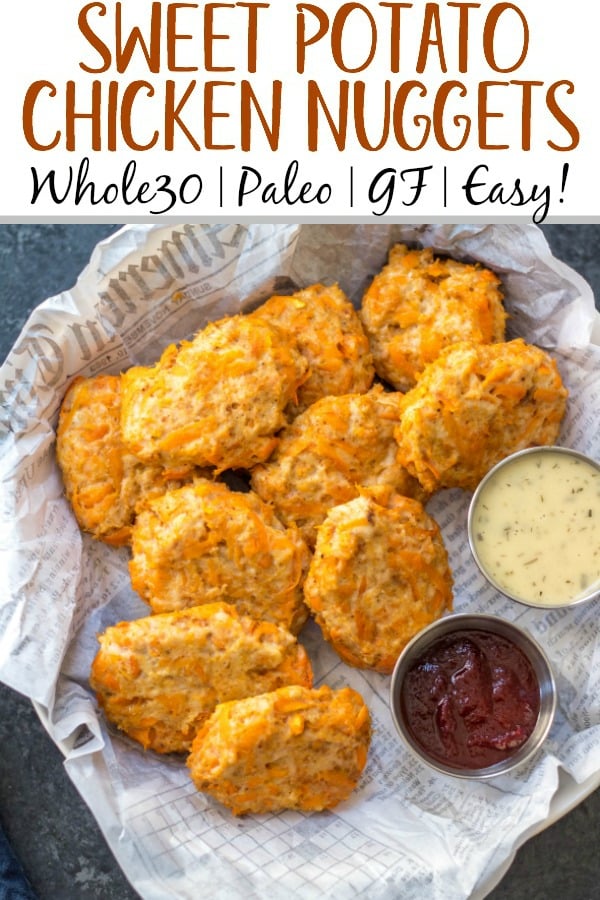 Whole30 sweet potato chicken poppers are a healthy “chicken nuggets” recipe alternative that are quick and easy to make. A few simple ingredients and ready in under 30 minutes this is the perfect Whole30, Paleo, or gluten-free family friendly meal for during the week. Double the batch and toss these chicken poppers in the fridge or freezer to make meal prepping a breeze! #whole30chickenrecipes #whole30groundchicken #whole30chickennuggets #paleogroundchicken #paleochickenrecipes