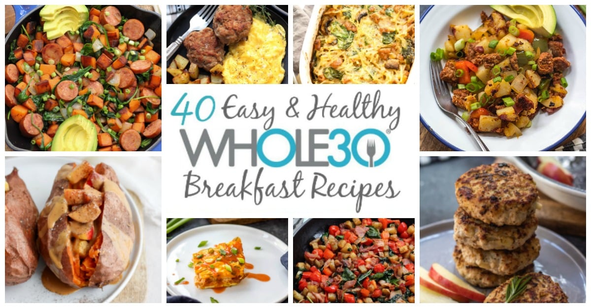 These 40 Whole30 breakfast recipes are some of the best on the internet! Everything from pork, beef, chicken, and turkey breakfast recipes are here, so there's sure to be something family friendly that everyone will love. All of these easy breakfast recipes are also Paleo, gluten-free, and dairy-free. They make great meal prep recipes, so that breakfast all week is taken care of! #whole30breakfastrecipes #whole30breakfast #paleobreakfast #glutenfreebreakfast #whole30recipes