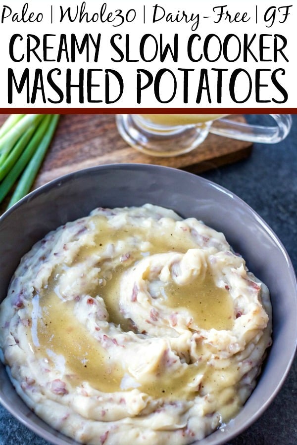 Whole30 creamy mashed potatoes in the slow cooker are a staple for a weeknight side dish, a meal prep recipe, or a holiday gathering. A perfect Paleo, dairy-free, and gluten-free side dish that’s full of comfort and incredibly easy. This family friendly favorite can be paired with just about anything and meal preps amazingly. #whole30sidedish #whole30mashedpotatoes #whole30slowcooker #paleoslowcooker #paleosidedish