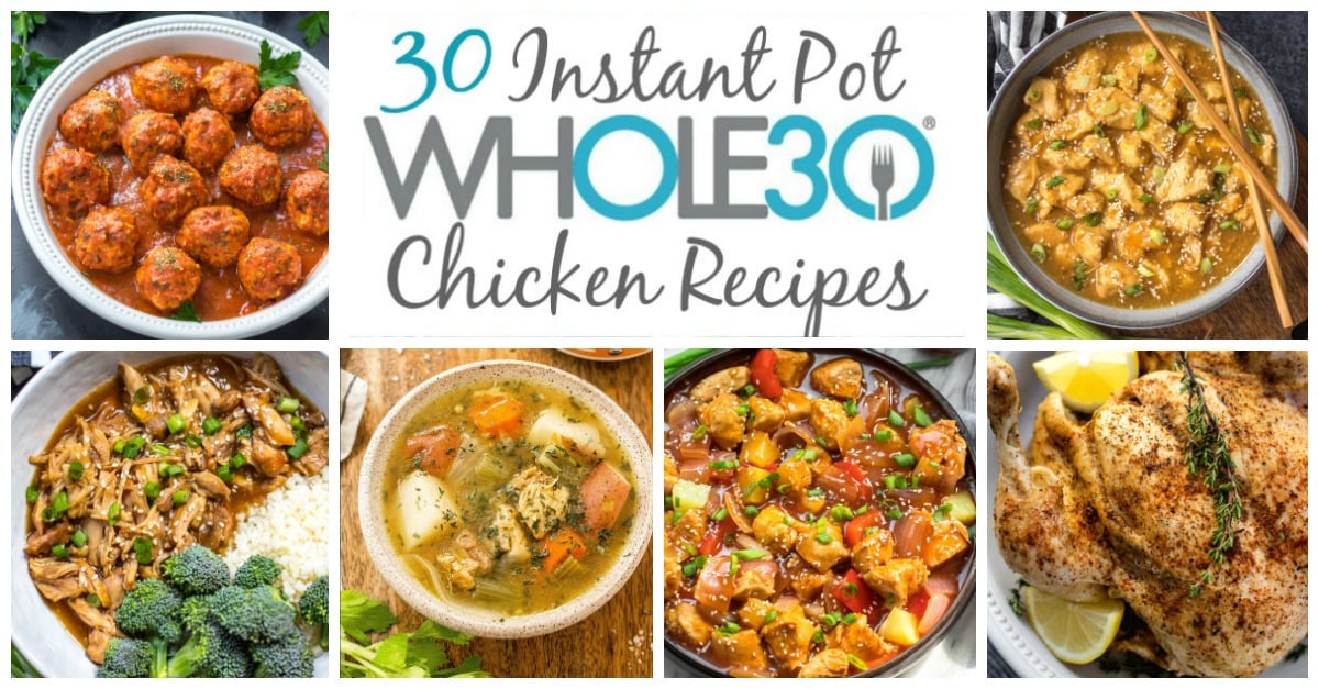 These 30 Whole30 instant pot chicken recipes are all easy paleo recipes that are perfect for both a family friendly weeknight meal, or meal prep for the week ahead. They're also all paleo and gluten-free recipes, with many of them being healthy low carb options as well. Making chicken in the instant pot is a great way to use budget friendly cuts of meat while keeping the flavors interesting and delicious! #whole30instantpot #whole30chickenrecipes #whole30chickeninstantpot #paleoinstantpot #paleochickenrecipes