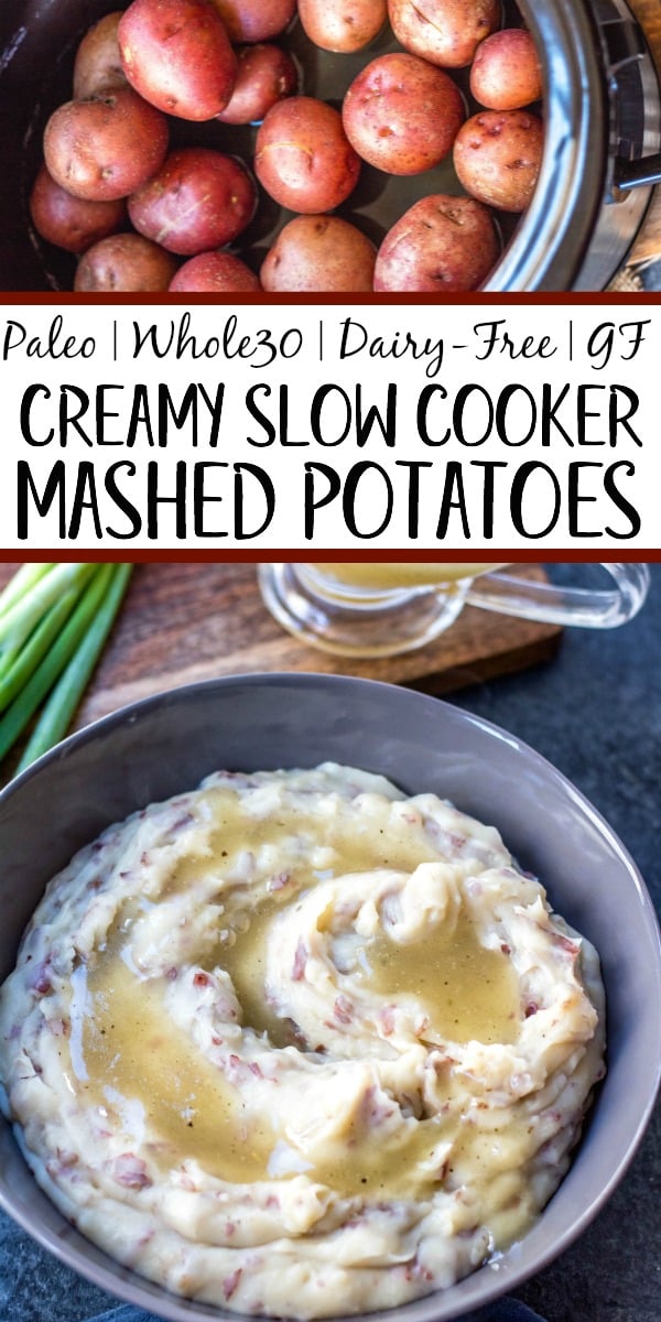 Whole30 creamy mashed potatoes in the slow cooker are a staple for a weeknight side dish, a meal prep recipe, or a holiday gathering. A perfect Paleo, dairy-free, and gluten-free side dish that’s full of comfort and incredibly easy. This family friendly favorite can be paired with just about anything and meal preps amazingly. #whole30sidedish #whole30mashedpotatoes #whole30slowcooker #paleoslowcooker #paleosidedish