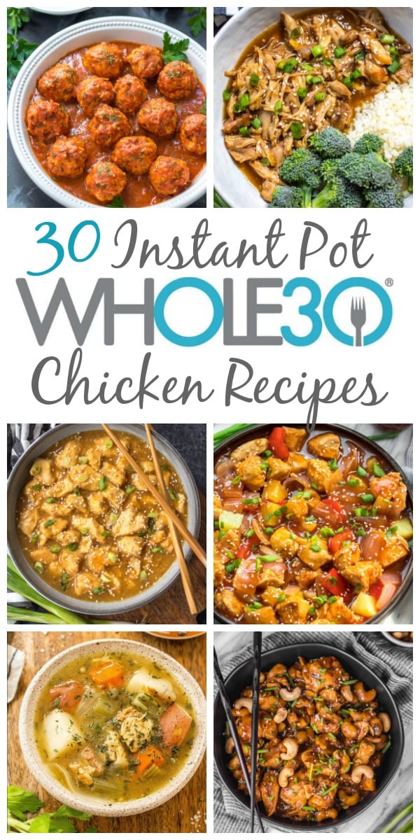 These 30 Whole30 instant pot chicken recipes are all easy paleo recipes that are perfect for both a family friendly weeknight meal, or meal prep for the week ahead. They're also all paleo and gluten-free recipes, with many of them being healthy low carb options as well. Making chicken in the instant pot is a great way to use budget friendly cuts of meat while keeping the flavors interesting and delicious! #whole30instantpot #whole30chickenrecipes #whole30chickeninstantpot #paleoinstantpot #paleochickenrecipes