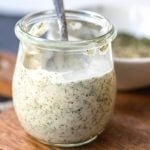 This Whole30 homemade ranch dressing is so easy to make at home. It's a paleo, keto, dairy-free and gluten-free DIY condiment that is perfect for dipping, drizzling or adding to a number of recipes. It takes under 5 minutes to whip together so it's a great addition to your meal prep to keep for the week ahead and is a healthy, budget-friendly alternative to store bought ranch. #whole30ranchdressing #whole30homemadedressing #ketoranch #paleoranch #dairyfreeranch