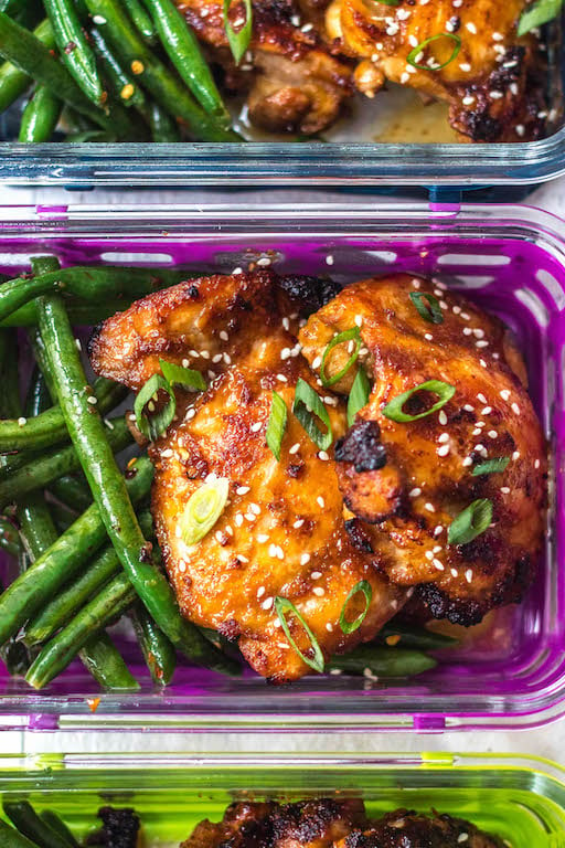 This Whole30 Asian chicken thighs and spicy green beans recipe is ideal for a lunch meal prep recipe, or a healthy, paleo weeknight dinner. The sticky Asian marinade is full of flavor and so easy to prepare. With the green bean side, you’ll have a low carb and delicious meal in under 30 minutes! #whole30chickenrecipes #whole30mealprep #paleochickenrecipes #paleomealprep #ketochickenrecipes