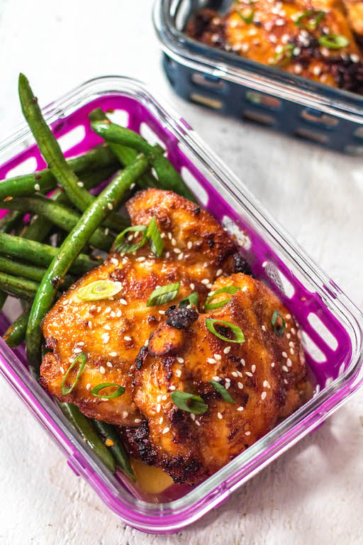 This Whole30 Asian chicken thighs and spicy green beans recipe is ideal for a lunch meal prep recipe, or a healthy, paleo weeknight dinner. The sticky Asian marinade is full of flavor and so easy to prepare. With the green bean side, you’ll have a low carb and delicious meal in under 30 minutes! #whole30chickenrecipes #whole30mealprep #paleochickenrecipes #paleomealprep #ketochickenrecipes