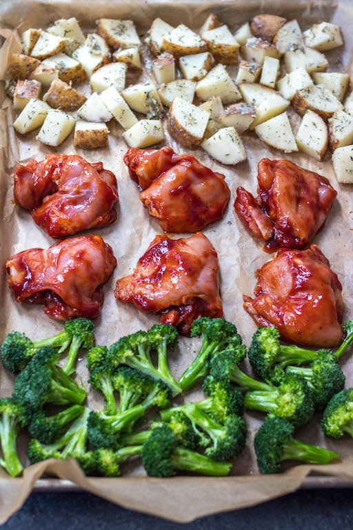 whole30 bbq chicken sheet pan process