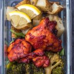 This Whole30 sheet pan BBQ chicken thighs and roasted vegetables recipe is perfect for healthy meal prep, or an easy paleo, gluten-free weeknight dinner. It doesn’t get much more simple than only using one pan, having no clean up but ending up with plenty of meal prep for the week that has tons of flavor! #whole30sheetpan #paleosheetpan #whole30mealprep #whole30bbqchicken