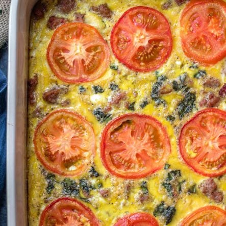 Sausage Tomato Basil Egg Bake: Paleo & Whole30 Breakfast Casserole