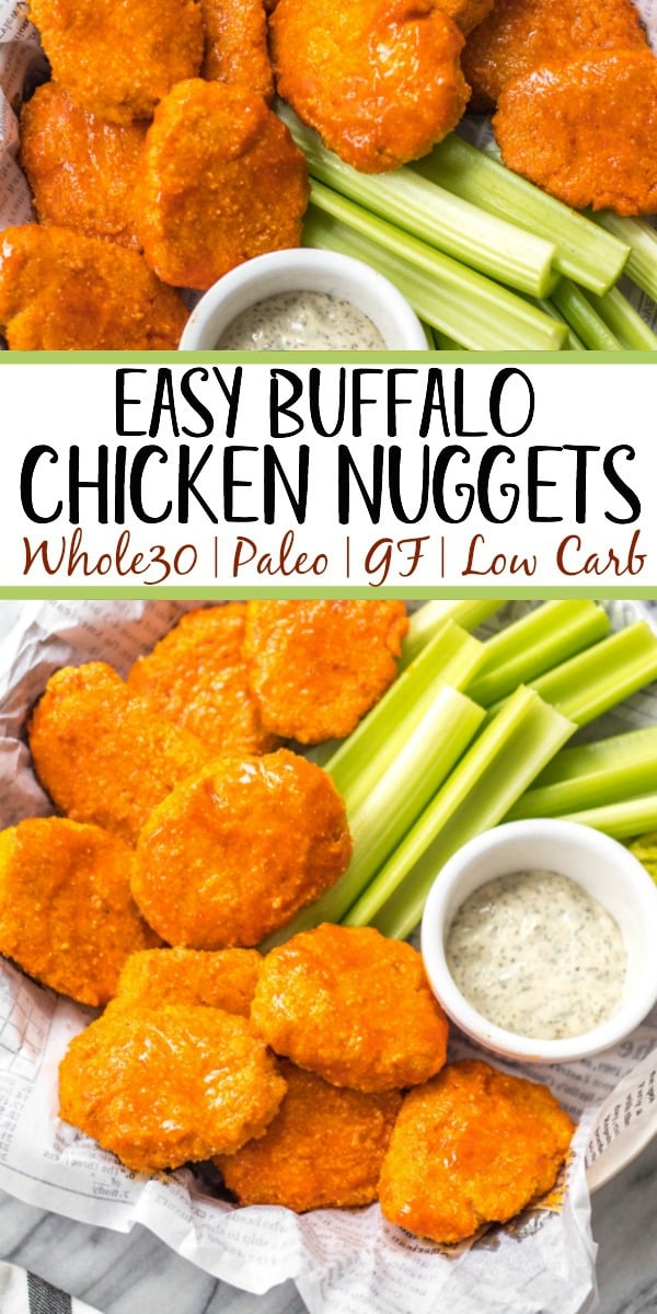 These buffalo chicken nuggets are the best easy and healthy weeknight dinner or meal prep idea. They're Whole30, Paleo, gluten-free, low carb and perfect for lunch, dinner, appetizers and even chopped up to make a buffalo chicken salad! It's a simple Whole30 ground chicken recipe that only takes a few ingredients and a few minutes in the oven! #whole30chickenrecipes #whole30groundchicken #whole30buffalo #paleochicken #glutenfree