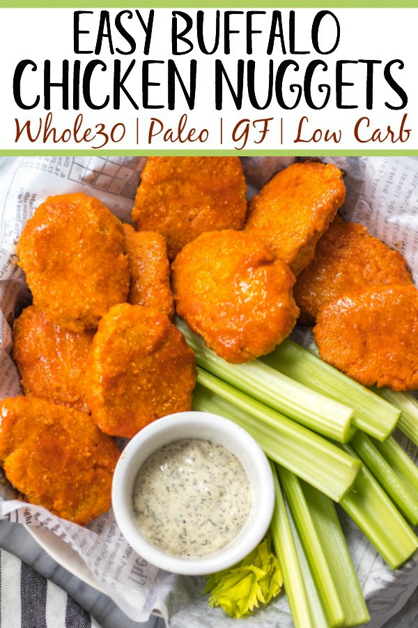 These buffalo chicken nuggets are the best easy and healthy weeknight dinner or meal prep idea. They're Whole30, Paleo, gluten-free, low carb and perfect for lunch, dinner, appetizers and even chopped up to make a buffalo chicken salad! It's a simple Whole30 ground chicken recipe that only takes a few ingredients and a few minutes in the oven! #whole30chickenrecipes #whole30groundchicken #whole30buffalo #paleochicken #glutenfree