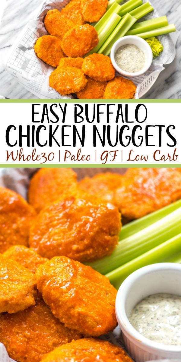 These buffalo chicken nuggets are the best easy and healthy weeknight dinner or meal prep idea. They're Whole30, Paleo, gluten-free, low carb and perfect for lunch, dinner, appetizers and even chopped up to make a buffalo chicken salad! It's a simple Whole30 ground chicken recipe that only takes a few ingredients and a few minutes in the oven! #whole30chickenrecipes #whole30groundchicken #whole30buffalo #paleochicken #glutenfree