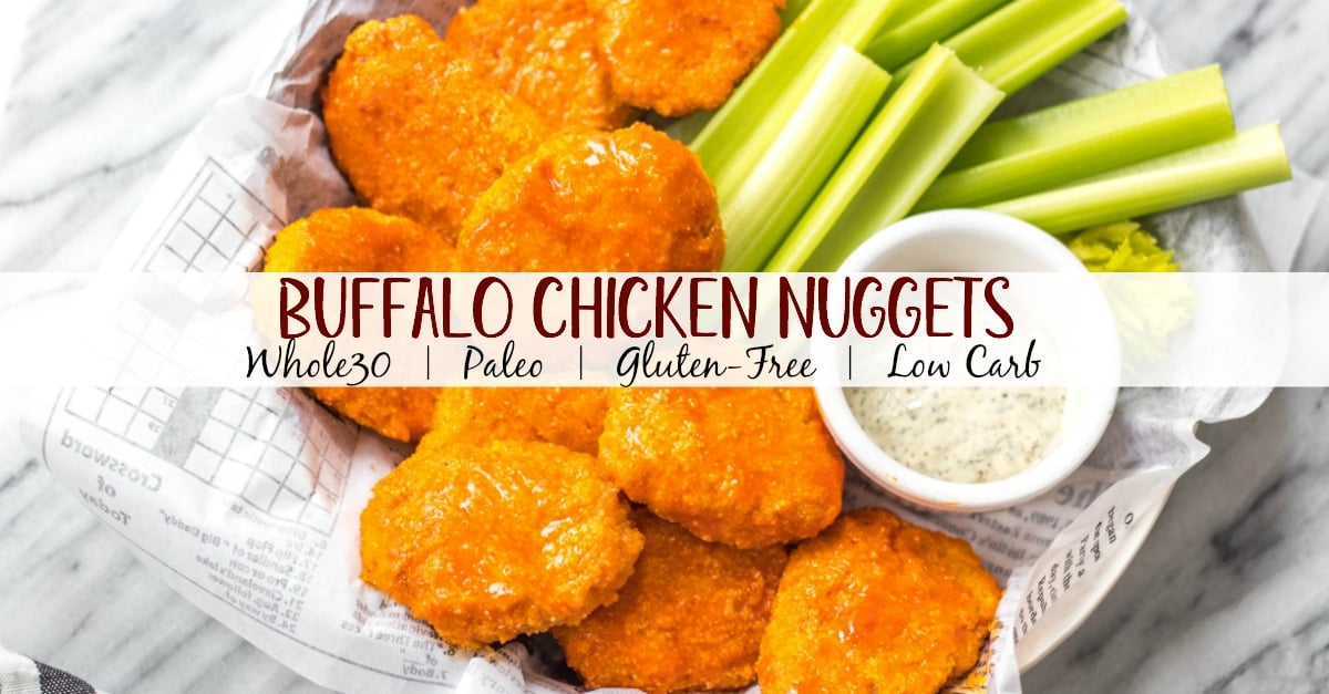 These buffalo chicken nuggets are the best easy and healthy weeknight dinner or meal prep idea. They're Whole30, Paleo, gluten-free, low carb and perfect for lunch, dinner, appetizers and even chopped up to make a buffalo chicken salad! It's a simple Whole30 ground chicken recipe that only takes a few ingredients and a few minutes in the oven! #whole30chickenrecipes #whole30groundchicken #whole30buffalo #paleochicken #glutenfree