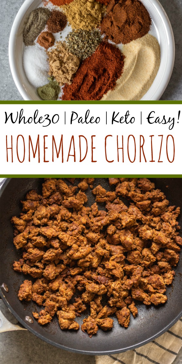 No need to search around for sugar free ground chorizo! Making your own Whole30, paleo and low carb chorizo using ground pork and some spices couldn't be more easy or quick! With only a few simple ingredients, this homemade chorizo is perfect for fast meals from dinner to breakfast, meal prep, and your budget! #homemadechorizo #sugarfreechorizo #DIYchorizo #groundchorizo #chorizorecipes #whole30chorizo #whole30porkrecipes #whole30chorizorecipes