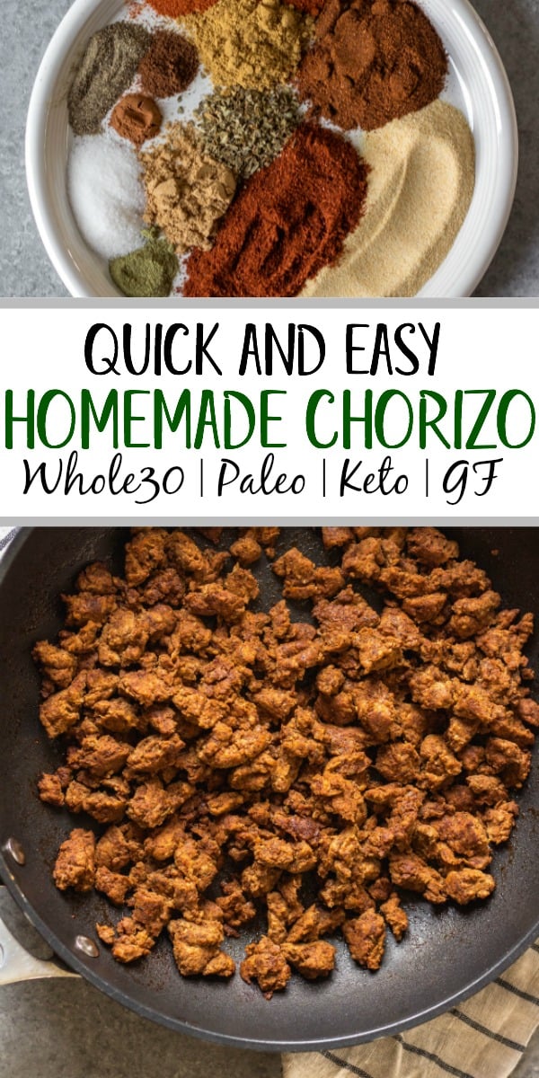 No need to search around for sugar free ground chorizo! Making your own Whole30, paleo and low carb chorizo using ground pork and some spices couldn't be more easy or quick! With only a few simple ingredients, this homemade chorizo is perfect for fast meals from dinner to breakfast, meal prep, and your budget! #homemadechorizo #sugarfreechorizo #DIYchorizo #groundchorizo #chorizorecipes #whole30chorizo #whole30porkrecipes #whole30chorizorecipes