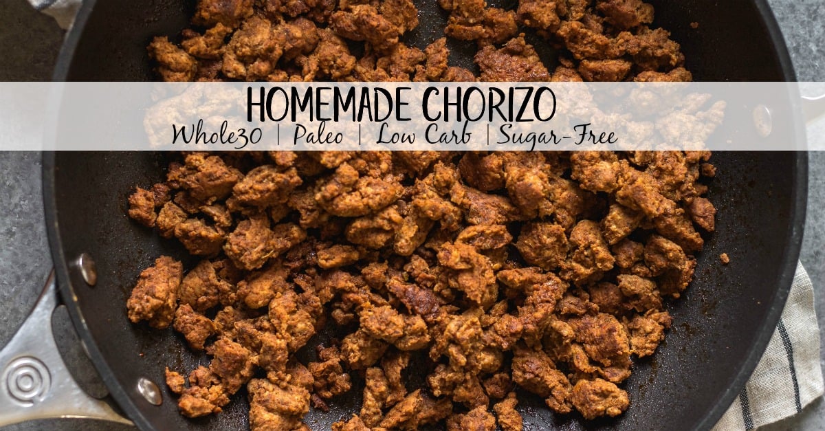 No need to search around for sugar free ground chorizo! Making your own Whole30, paleo and low carb chorizo using ground pork and some spices couldn't be more easy or quick! With only a few simple ingredients, this homemade chorizo is perfect for fast meals from dinner to breakfast, meal prep, and your budget! #homemadechorizo #sugarfreechorizo #DIYchorizo #groundchorizo #chorizorecipes #whole30chorizo #whole30porkrecipes #whole30chorizorecipes