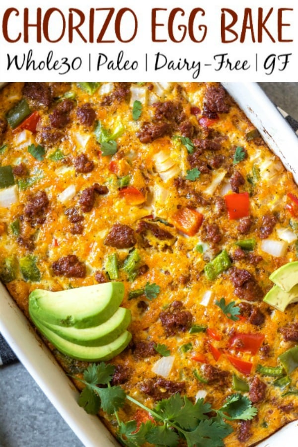 This Whole30 chorizo egg bake is a really simple yet delicious breakfast casserole that is paleo, gluten-free and dairy-free. It can easily be made low carb, and is freezer friendly, too! It doesn't take long to prepare, and is a healthy and easy way to spice up your breakfast routine or meal prep. Packed with vegetables like peppers and hash browns, this is a filling meal that you'll look forward to! #whole30breakfast #whole30casserole #chorizorecipes #whole30pork #whole30mealprep #glutenfreebreakfast