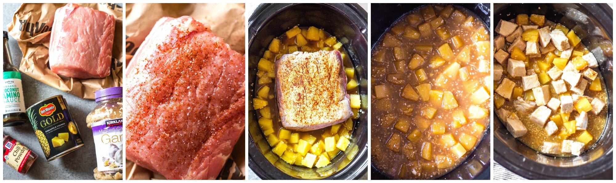 whole30 slow cooker pineapple pork cooking process