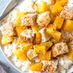 This Whole30 slow cooker pineapple pork only uses a few simple ingredients paired with a pork loin, and a crock pot to create an easy family-friendly weeknight meal or a quick meal prep recipe. It’s so full of flavor, while also being Paleo, gluten-free and dairy-free. This healthy recipe in the slow cooker really couldn’t be easier! #whole30slowcooker #whole30porkloin #paleoslowcooker #whole30crockpot #glutenfreepork #whole30mealprep