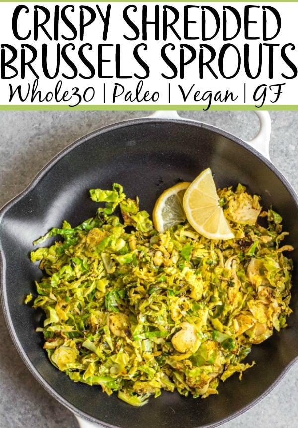 This Whole30 shredded brussels sprouts recipe is the perfect side dish for any breakfast or dinner. They're crispy, sauté really quickly, and only need 3 ingredients. The lemon and garlic flavor pairs well with everything, and keeps the brussels sprouts bright and fresh tasting! These are also low carb/keto, Paleo, gluten-free and just a great way to enjoy your green vegetables! #whole30vegetables #whole30sides #whole30brusselssprouts #ketovegetables #whole30recipes #paleovegetables