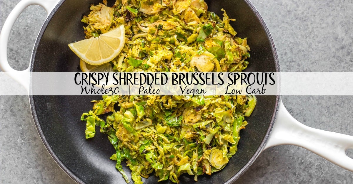 This Whole30 shredded brussels sprouts recipe is the perfect side dish for any breakfast or dinner. They're crispy, sauté really quickly, and only need 3 ingredients. The lemon and garlic flavor pairs well with everything, and keeps the brussels sprouts bright and fresh tasting! These are also low carb/keto, Paleo, gluten-free and just a great way to enjoy your green vegetables! #whole30vegetables #whole30sides #whole30brusselssprouts #ketovegetables #whole30recipes #paleovegetables