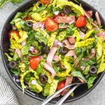 This easy Italian chopped salad is the perfect meal for lunch or dinner that requires no cooking, but is filling, healthy and loaded with vegetables! It's great for a light and fresh lunch, and still delicious enough to serve to guests. It's Whole30, paleo, keto/low carb, and gluten-free, and is a great way to clean all of those vegetables and deli meat out of the fridge! #whole30salad #whole30choppedsalad #ketosalad #lowcarbsalad #italiansalad #whole30recipes