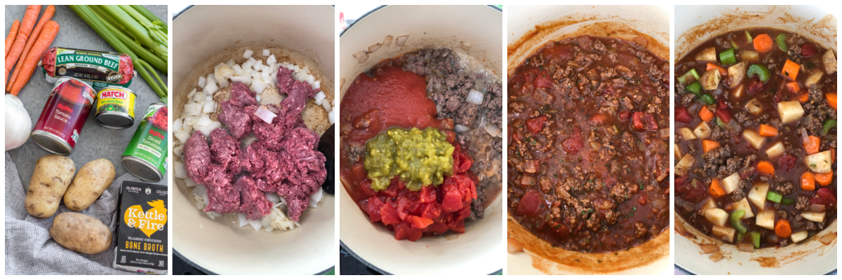 whole30 ground beef and vegetable soup cooking process