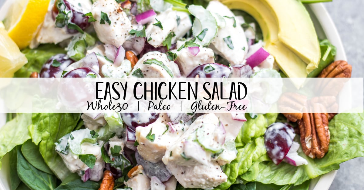 This classic chicken salad is an easy meal prep recipe that's Whole30, Paleo, gluten-free and low carb! It's made with grapes, celery and mayo and only a few other simple ingredients, making it a quick option to throw together, and is a great way to use leftover chicken. It's perfect for storing in the fridge and enjoying over greens for lunches, for a gathering, or a family meal that takes under 30 minutes to make! #whole30recipes #whole30chickensalad #classicchickensalad #ketochickensalad #lowcarbchicken #whole30chickenrecipes #chickensaladwithgrapes