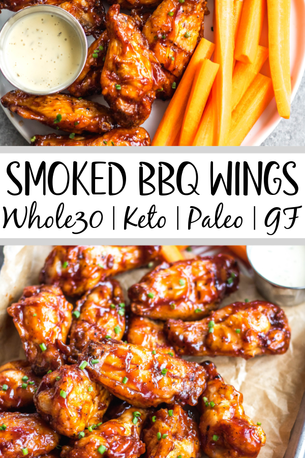 These smoked BBQ wings are easy, don't take very long, and totally delicious! They also only require a few ingredients, and are Whole30, Paleo, gluten-free and keto. Unlike meats when cooked on a smoker, wings are straightforward and not very fussy. These wings are perfectly juicy, have a great smoky flavor and great for any gathering! #whole30chickenwings #smokedchicken #paleochicken #ketochicken #ketosmokerrecipes
