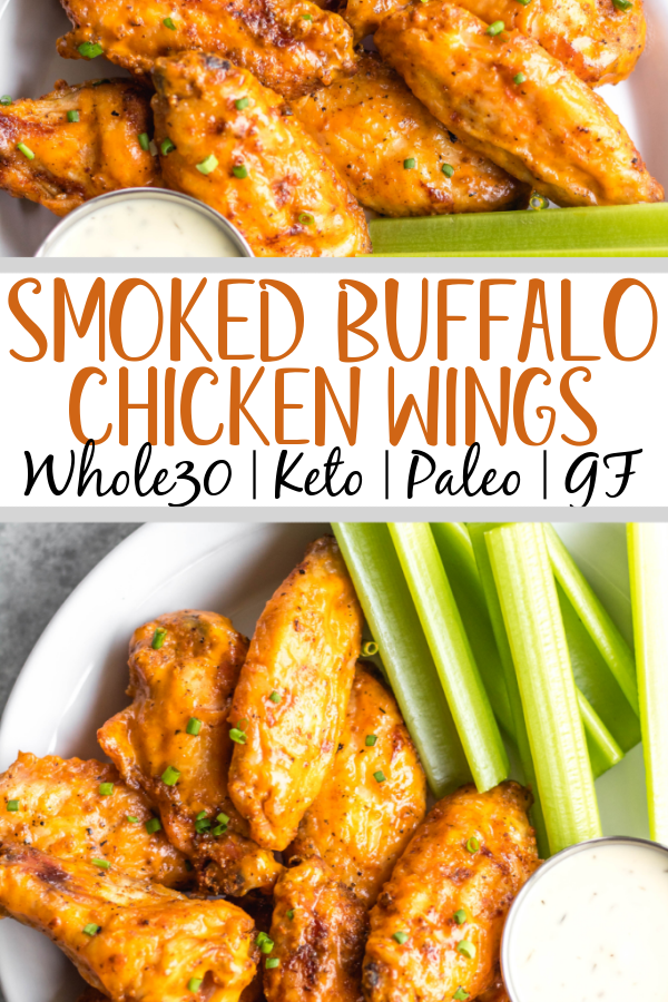 These Whole30 smoked buffalo wings are simple, easy to prepare, and always a crowd pleaser! These chicken wings require a few ingredients, and are not only Whole30, but also Paleo, gluten-free and low carb/keto. These wings are perfect for a healthy weeknight dinner, meal prep, or any gathering. Smoking wings is a straightforward process that anyone can master! #whole30chickenwings #whole30chicken #smoker #smokedwings #buffalowings #ketochicken