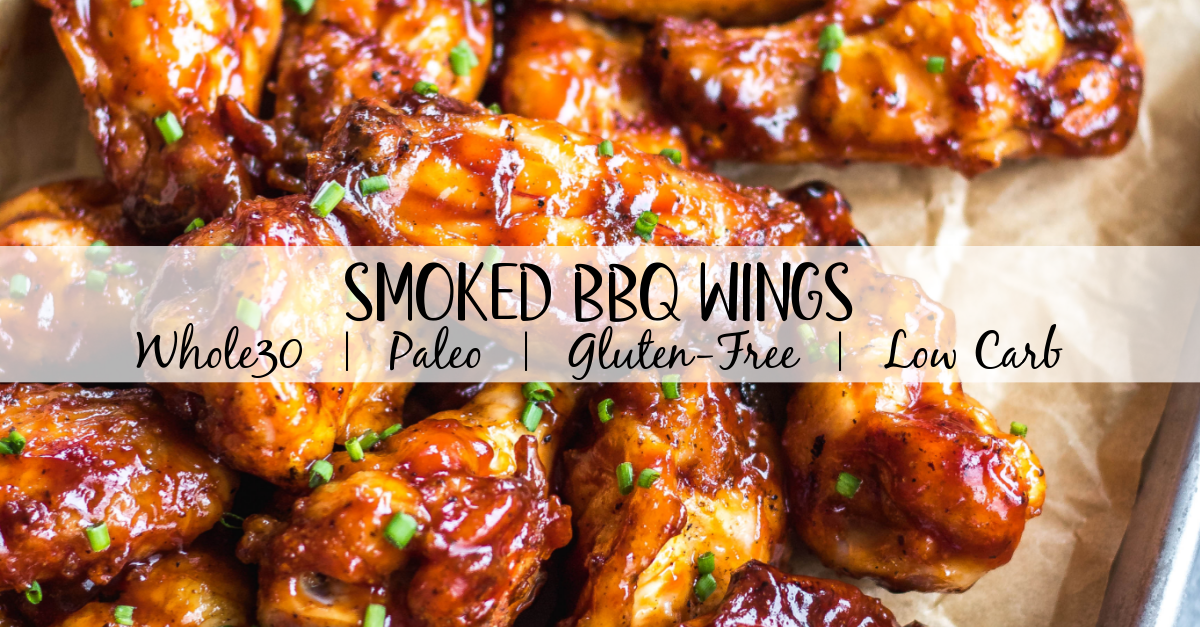 These smoked BBQ wings are easy, don't take very long, and totally delicious! They also only require a few ingredients, and are Whole30, Paleo, gluten-free and keto. Unlike meats when cooked on a smoker, wings are straightforward and not very fussy. These wings are perfectly juicy, have a great smoky flavor and great for any gathering! #whole30chickenwings #smokedchicken #paleochicken #ketochicken #ketosmokerrecipes