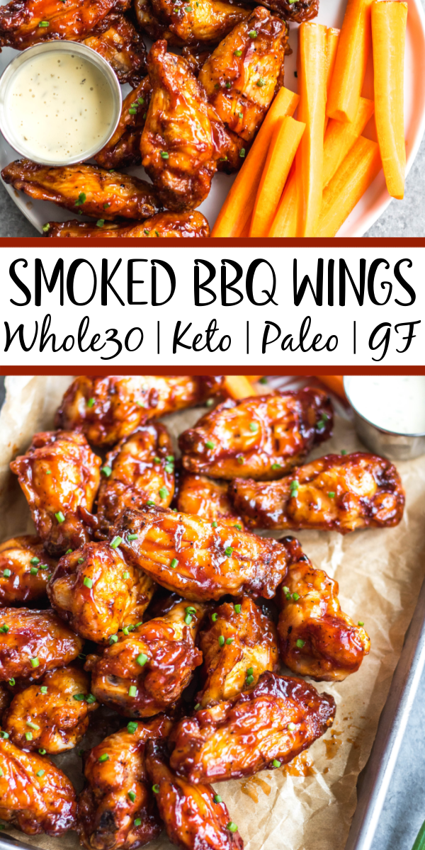 These smoked BBQ wings are easy, don't take very long, and totally delicious! They also only require a few ingredients, and are Whole30, Paleo, gluten-free and keto. Unlike meats when cooked on a smoker, wings are straightforward and not very fussy. These wings are perfectly juicy, have a great smoky flavor and great for any gathering! #whole30chickenwings #smokedchicken #paleochicken #ketochicken #ketosmokerrecipes