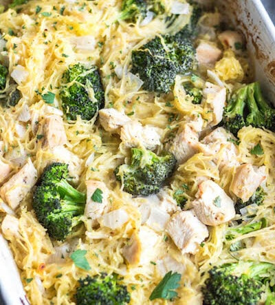 Chicken Alfredo Spaghetti Squash Casserole: Whole30, Paleo, Low Carb, GF