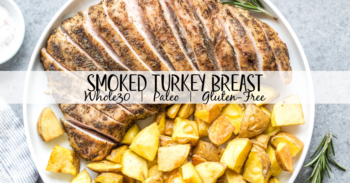 This healthy smoked boneless turkey breast recipe is so easy, needs only a few ingredients, and is a great lean protein that's also Whole30, paleo, gluten-free and low carb/keto. It's perfect for a family friendly weeknight dinner or great for meal prepping. Pair it with a few vegetable sides or use it in a salad, you can't go wrong with this smoker turkey recipe! #whole30turkey #lowcarbturkey #smokedturkey #smokerrecipes #thanksgiving #healthyturkeyrecipes #keto