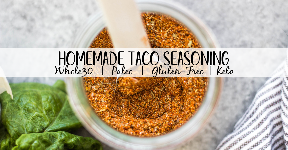 This homemade taco seasoning is an easy DIY way to keep a healthy, sugar-free taco spice mix on hand and ready when you need it. It's Whole30, paleo, low carb and gluten-free, which means anyone you're having taco night with will enjoy! This taco seasoning recipe is mild and family friendly, with the ability to spice it up if you want! Keep this in your pantry for a quick way to add flavor to ground beef, as a dry rub on grilled meat, in fajitas, casseroles and more! #homemadetacoseasoning #whole30tacoseasoning #whole30taco #ketotaco #tacorecipes #tacomeat