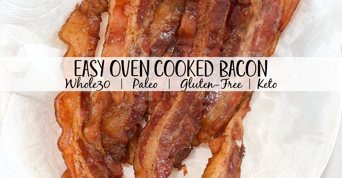 Baking your bacon in the oven is the easy, mess free and best way to do it! Once you try oven cooked bacon you won't go back to pan frying. With this method you can also control how crispy your bacon is too, so it comes out to your perfect bacon texture preference every time! #ovencookedbacon #baconrecipes #porkrecipes #whole30bacon