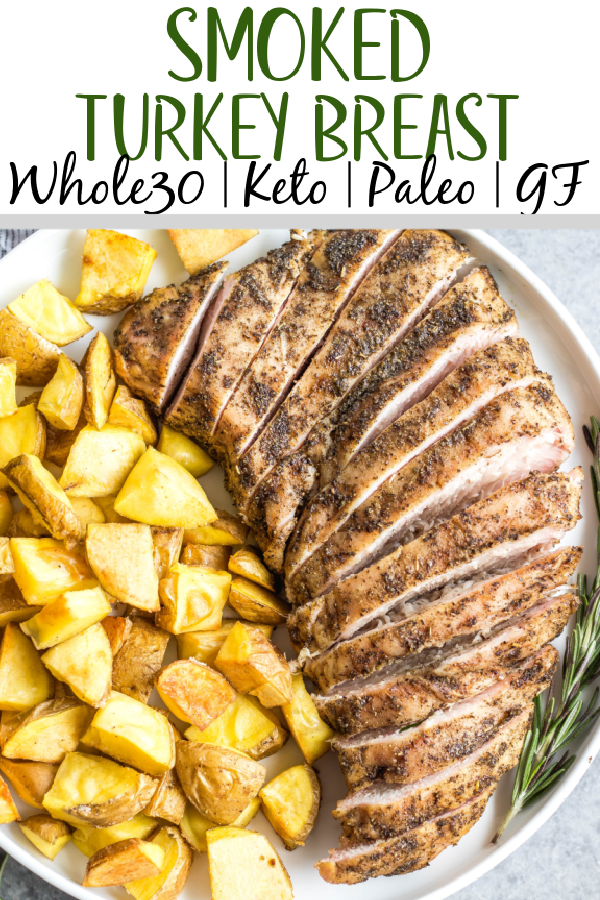 This healthy smoked boneless turkey breast recipe is so easy, needs only a few ingredients, and is a great lean protein that's also Whole30, paleo, gluten-free and low carb/keto. It's perfect for a family friendly weeknight dinner or great for meal prepping. Pair it with a few vegetable sides or use it in a salad, you can't go wrong with this smoker turkey recipe! #whole30turkey #lowcarbturkey #smokedturkey #smokerrecipes #thanksgiving #healthyturkeyrecipes #keto