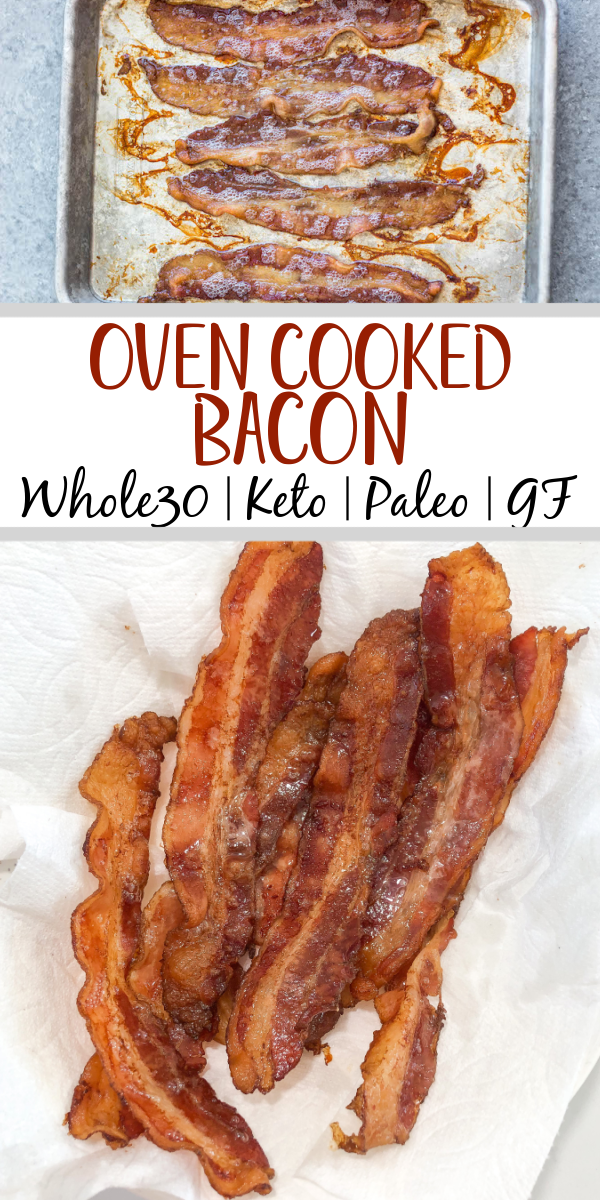 Baking your bacon in the oven is the easy, mess free and best way to do it! Once you try oven cooked bacon you won't go back to pan frying. With this method you can also control how crispy your bacon is too, so it comes out to your perfect bacon texture preference every time! #ovencookedbacon #baconrecipes #porkrecipes #whole30bacon