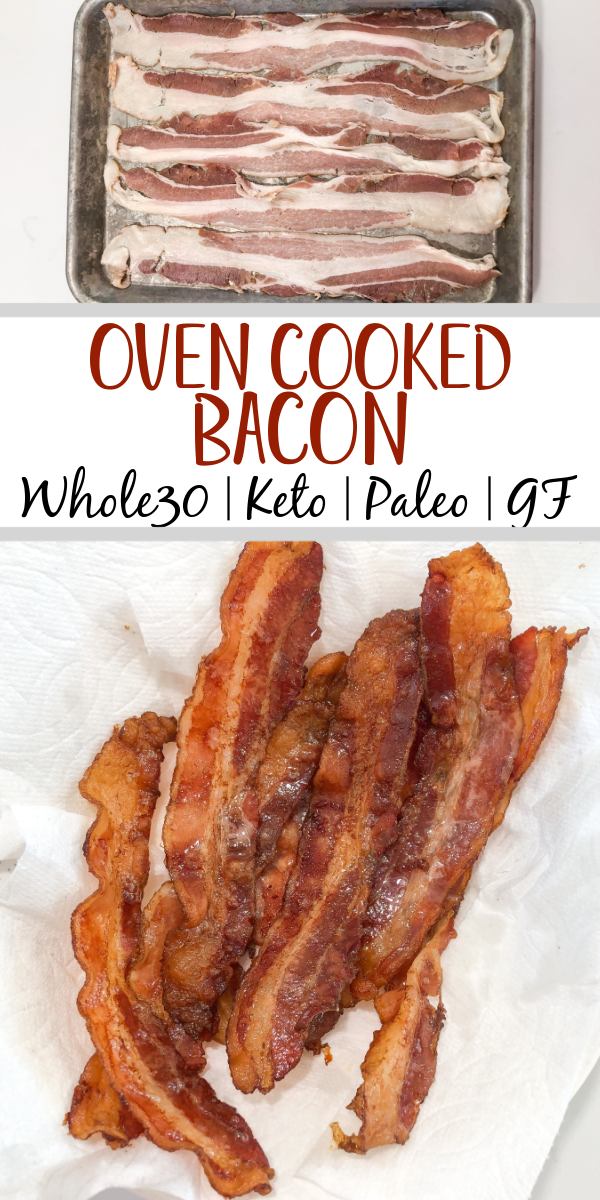 Baking your bacon in the oven is the easy, mess free and best way to do it! Once you try oven cooked bacon you won't go back to pan frying. With this method you can also control how crispy your bacon is too, so it comes out to your perfect bacon texture preference every time! #ovencookedbacon #baconrecipes #porkrecipes #whole30bacon