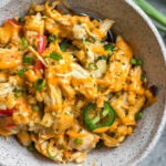 This easy Whole30 jalapeño buffalo chicken casserole is simple to make and full of flavor. It's also full of vegetables, making this a healthy weeknight dinner or meal prep recipe. This is also a keto/low carb, paleo and gluten-free casserole, so everyone in the family will enjoy it! Casseroles are a great way to get dinner on the table, and this Whole30 buffalo chicken casserole is a perfect example! #ketocasserole #whole30casserole #buffalochicken #paleo #whole30chicken