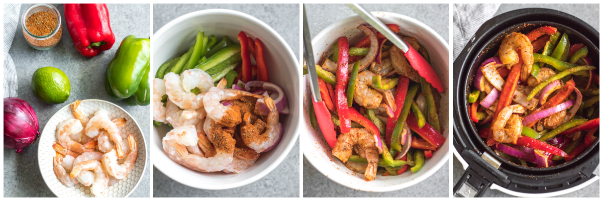 whole30 air fryer shrimp fajitas cooking process