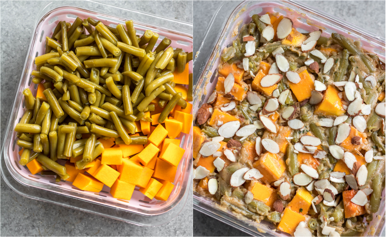 green bean and butternut squash cooking process